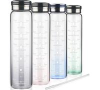 Apt-Gourde En Verre 1 L, Bouteille D'eau Motivante Avec Paille Et Marqueurs De Temps, Bouteille En Verre De 1 L Avec Housse En Néoprène, Convient Aux Boissons Gazeuses