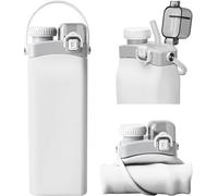 Apt-Gourde Pliable, 600 Ml, En Silicone, Avec Paille, Réutilisable, Anti-Fuite, Sans Bpa, Pour Le Sport, Les Voyages, Le Camping, Le Yoga, L'école, L'extérieur (Blanc)