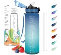 Apt-Gourde Sport, 1000ml Anti-Fuite, Gourde Avec Paille, Sans Bpa, Gourde Paille, Réutilisable, Gourde, Facile À Transporter, Bouteille D'eau Pour Yoga, Camping, Cyclisme, Fitness, Bleu Vert