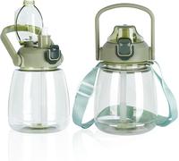 Apt-Grande Bouteille D'eau De 1,1 L Avec Poignée Anti-Fuite, Grande Bouteille Avec Paille Et Sangle Réglable Pour Camping, Cyclisme, Gym, Sport (1 Pièce, Vert)