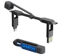 APT-inCharge XS - Porte Clé avec Câble Usb C Charge Rapide 240W, Chargeur Usb C Universel 4 en 1 avec Cable Usb C/A, Cable Usb C vers Lightning et Aimant N52, Black/Beige/Orange