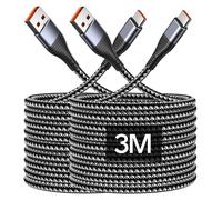 Apt-Lot De 2 Câbles Usb C De 3 M - Long Nylon - Usb A Vers Type C - Pour Manette Ps5 - Câble De Charge Rapide Usbc Pour Iphone 16 15 Pro Max, Samsung Galaxy S25 S24 S23 S22 S21 S20, Carplay, Android