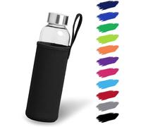 Apt-Noma Gourde En Verre 0,5 L, Avec Housse En Néoprène, 500 Ml, 600 Ml Et 1000 Ml, Avec Étui De Protection Et Bouchon En Acier Inoxydable, Pour Le Sport, Le Bureau, L'école Et L'extérieur, Noire