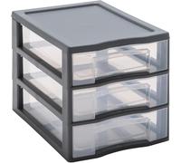 Apt-Sundis Tag Tower, Petite Tour De Rangement En Plastique Gris, 3 Tiroirs Transparents Format A4, Hauteur 25,5 Cm, Superposable, Idéale Rangement Bureau, Cours, Documents, Fournitures