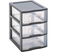 Apt-Sundis Tag Tower, Petite Tour De Rangement En Plastique Gris, 3 Tiroirs Transparents Format A5, Hauteur 25,5 Cm, Superposable, Idéale Rangement Cosmétiques, Bijoux, Accessoires, Fournitures