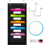Apt-Tableau De Rangement Robuste Avec 5 Poches, Rangement Mural Suspendu, 2 Crochets De Porte En Métal Inclus, 5 Étiquettes Blanches Effaçables À Sec,Organisez Vos Tâches, Dossiers (Noir, 35.6 X 71 C