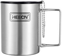 Apt-Tasse Camping Inox Avec Couvercle - Poignée Pliante - Tasse Randonnée - Double Paroi Hess-007r 330ml Avec Couvercle Hermétique Pour Boire