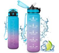 Apt-Vikaster Gourde, Gourde Avec Paille 1l, Sans Bpa, Étanche & Réutilisable, Water Bottle Ouvrir En Un Clic, Convient Pour La Gym, Le Yoga, Le Camping, Randonnée