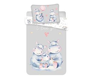 APTEX Parure de lit pour bébé Hippos - 100 x 135 cm, Gris