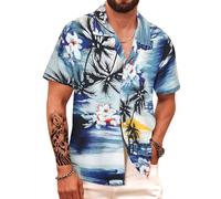 APTRO Chemise à Manches Courtes Hawaïenne pour Homme séchage Rapide imprimé Tropical Funky Shirts S-5XL Palmiers Bleu M066 XL