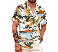 APTRO Chemise à Manches Courtes Hawaïenne pour Homme séchage Rapide imprimé Tropical Funky Shirts S-5XL Palmiers Orange M212 3XL