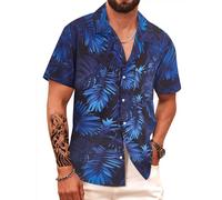 APTRO Chemise à Manches Courtes Hawaïenne pour Homme séchage Rapide imprimé Tropical Funky Shirts S-5XLFeuilles Bleues M200 3XL