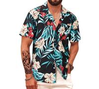 APTRO Chemise à Manches Courtes Hawaïenne pour Homme séchage Rapide imprimé Tropical Funky Shirts S-5XLFeuilles Vertes Fleurs M208 XL