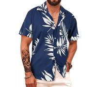 APTRO Chemise à Manches Courtes Hawaïenne pour Homme séchage Rapide imprimé Tropical Funky Shirts S-5XL Feuilles Bleu HW024 M