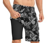 APTRO Short de bain pour homme avec doublure de compression 2 en 1 à séchage rapide, short de bain d'été de 22,9 cm avec poches zippées, Retro Black Mk030, L