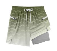 APTRO Short de bain pour homme avec doublure de compression - Short de bain 2 en 1 avec poches zippées, Olive dégradé, M