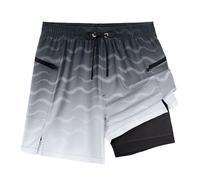 APTRO Short de bain pour homme avec doublure de compression - Short de bain 2 en 1 avec poches zippées, Noir dégradé., L
