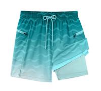 APTRO Short de bain pour homme avec doublure de compression - Short de bain 2 en 1 avec poches zippées, Cyan dégradé, XXL