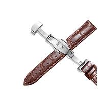 ApuaVireo&Co Bracelets de montre en acier inoxydable avec fermoir papillon, bracelet de montre universel en cuir 20 mm, 22 mm, 12-24 mm(Brown White Line,20 mm)
