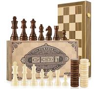 ApuaVireo&Co Jeu d'échecs et de Dames 2 en 1 | Échiquier magnétique Pliable Bois 38 cm | Reines supplémentaires | Jouets éducatifs for Adultes Enfants