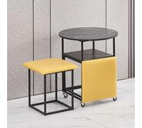 ApuaVireo&Co Table à Manger combinée 5 en 1 avec 4 tabourets, Table d'appoint gigogne Peu encombrante, Tabouret Ottoman empilable, Repose-Pieds, canapé Cube et Table(Yellow,Black Desktop)
