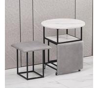 ApuaVireo&Co Table à Manger combinée 5 en 1 avec 4 tabourets, Table d'appoint gigogne Peu encombrante, Tabouret Ottoman empilable, Repose-Pieds, canapé Cube et Table(Light Gray,White Desktop)