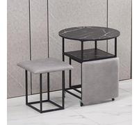ApuaVireo&Co Table à Manger combinée 5 en 1 avec 4 tabourets, Table d'appoint gigogne Peu encombrante, Tabouret Ottoman empilable, Repose-Pieds, canapé Cube et Table(Light Gray,Black Desktop)