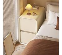 ApuaVireo&Co Table de chevet moderne avec 2 tiroirs, en cuir synthétique et bois massif, avec meuble étroit pour chambre et bureau (beige, 35 x 40 x 47 cm (14 x 16 x 18)