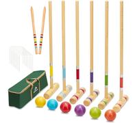 ApudArmis Ensemble de croquet pour 6 joueurs avec maillets en bois de pin de qualité supérieure, balle colorée, guichets, piquets - Jeu de pelouse pour adultes/adolescents/famille (grand sac de
