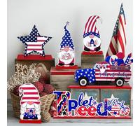 APUDWN Lot de 6 décorations de table patriotiques du 4 juillet - Décoration de table en bois rustique américain - Pour le jour de l'indépendance - Pour la fête des anciens combattants - Décoration de