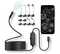 Aputoxz Endoscope d'inspection 1920p avec 8 lumières LED réglables, caméra endoscopique avec lumière pour téléphone, câble semi-rigide de 5 m pour inspection de tuyau, caméra d'inspection étanche IP67
