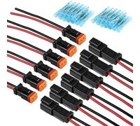 Aputoxz ST9020 Lot de 6 connecteurs 2 broches DT Pigtail Deutsch avec contacts 16# Connecteurs étanches pour voiture avec 24 connecteurs bout à bout