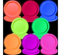 APUXXJUPA Lot de 80 assiettes de fête fluorescentes colorées - Lumière dans l'obscurité Fournitures Plaques de papier d'anniversaire en néon pour Décorations de fête en néon Halloween, 23 x 23 cm