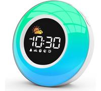 APUZOM Réveil Enfant Educatif Jour/Nuit, Reveil Enfant avec Veilleuse, Machine Sonore, Réveil d'apprentissage pour Enfants avec Affichage de Lune et Soleil, Cadeau pour Garçon et Fille