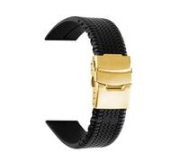 APVMFMKLTG Bracelet de montre en Silicone souple, 20mm 22mm 24mm, motif de pneu noir, bracelet de Sport en caoutchouc, étanche, boucle pliable en métal, bracelet universel(Black-gold,20mm)