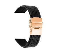 APVMFMKLTG Bracelet de montre en Silicone souple, 20mm 22mm 24mm, motif de pneu noir, bracelet de Sport en caoutchouc, étanche, boucle pliable en métal, bracelet universel(Black-rose gold,22mm)