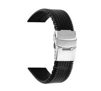 APVMFMKLTG Bracelet de montre en Silicone souple, 20mm 22mm 24mm, motif de pneu noir, bracelet de Sport en caoutchouc, étanche, boucle pliable en métal, bracelet universel(Black-steel,20mm)