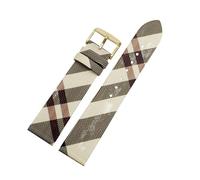 APVMFMKLTG Bracelet en cuir à motif écossais, démontage rapide, 12 14 16 18 20 22 mm, noir et marron, adapté à la chaîne de montre BURBERRY for hommes et femmes(Rice white Gold A,22mm)