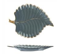 APVPOPOKGM Assiette plate en céramique à bordure dorée, ornement en forme de feuille, rangement for sushis, dessert tendance(Gray,S)