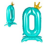 APXEL Ballon d'Anniversaire 0 Bleu, Foil Ballon Numéro Chiffre 106cm, Ballons Debout Gonflable Hélium, Deco Anniversaire Grand Ballons avec Base et Couronne pour Fête Party Mariage