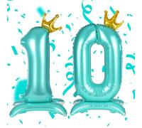 APXEL Ballon d'Anniversaire 10 Bleu, Foil Ballon Numéro Chiffre 106cm, Ballons Debout Gonflable Hélium, Deco Anniversaire 10 Ans Grand Ballons avec Base et Couronne pour Fête Party Mariage