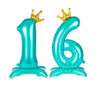 APXEL Ballon d'Anniversaire 16 Bleu, Foil Ballon Numéro Chiffre 106cm | Ballons Debout Gonflable Hélium, Deco Anniversaire 16 Ans Grand Ballons avec Base et Couronne pour Fête Party Mariage
