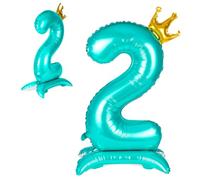 APXEL Ballon d'Anniversaire 2 Bleu, Foil Ballon Numéro Chiffre 106cm, Ballons Debout Gonflable Hélium, Deco Anniversaire 2 Ans Grand Ballons avec Base et Couronne pour Fête Party Mariage