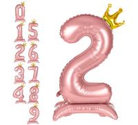 APXEL Ballon d'Anniversaire 2 Rose, Foil Ballon Numéro Chiffre 106cm, Ballons Debout Gonflable Hélium, Deco Anniversaire 2 Ans Grand Ballons avec Base et Couronne pour Fête Party Mariage