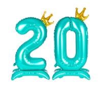APXEL Ballon d'Anniversaire 20 Bleu, Foil Ballon Numéro Chiffre 106cm | Ballons Debout Gonflable Hélium, Deco Anniversaire 20 Ans Grand Ballons avec Base et Couronne pour Fête Party Mariage