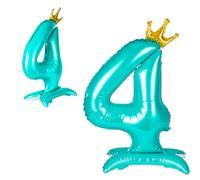 APXEL Ballon d'Anniversaire 4 Bleu, Foil Ballon Numéro Chiffre 106cm, Ballons Debout Gonflable Hélium, Deco Anniversaire 4 Ans Grand Ballons avec Base et Couronne pour Fête Party Mariage