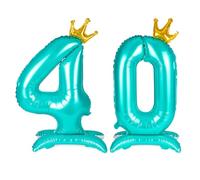 APXEL Ballon d'Anniversaire 40 Bleu, Foil Ballon Numéro Chiffre 106cm | Ballons Debout Gonflable Hélium, Deco Anniversaire 40 Ans Grand Ballons avec Base et Couronne pour Fête Party Mariage