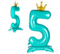 APXEL Ballon d'Anniversaire 5 Bleu, Foil Ballon Numéro Chiffre 106cm, Ballons Debout Gonflable Hélium, Deco Anniversaire 5 Ans Grand Ballons avec Base et Couronne pour Fête Party Mariage