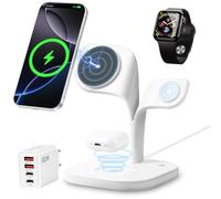 APXEL Magnétique Station 5 en 1, Station de Charge Magnétique, Chargeurs à Induction avec Veilleuse pour iPhone 12-17/Pro/Pro Max/Apple Watch Ultra/SE/Series 2-10 et AirPods 2/3/4/Pro/Pro 2