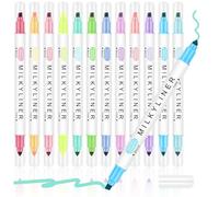 APXEL Surligneurs Pastel, Couleurs da 12 Surligneurs de Couleurs Assorties, Surligneur à Pointe Biseautée avec des Pointe Biseautée Fines et Larges Pour Tracé Fin ou Large (Couleurs de Macarons)